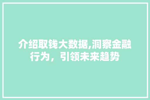 介绍取钱大数据,洞察金融行为，引领未来趋势