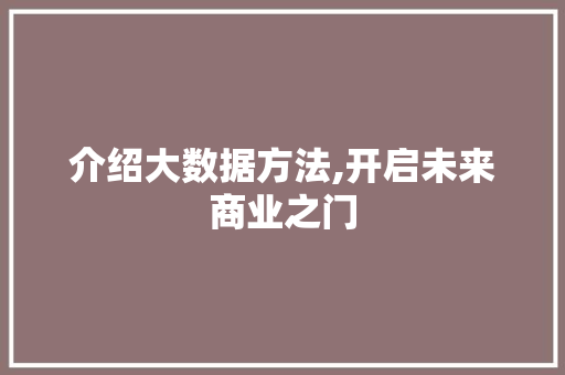 介绍大数据方法,开启未来商业之门