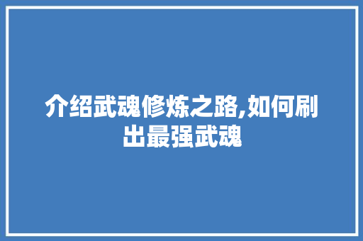 介绍武魂修炼之路,如何刷出最强武魂