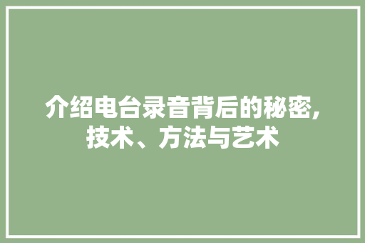 介绍电台录音背后的秘密,技术、方法与艺术