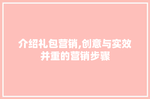 介绍礼包营销,创意与实效并重的营销步骤