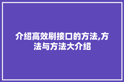 介绍高效刷接口的方法,方法与方法大介绍