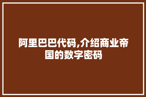 阿里巴巴代码,介绍商业帝国的数字密码