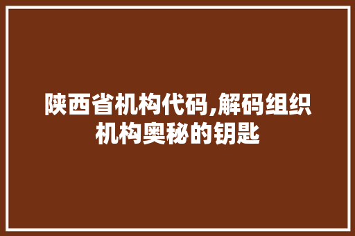 陕西省机构代码,解码组织机构奥秘的钥匙