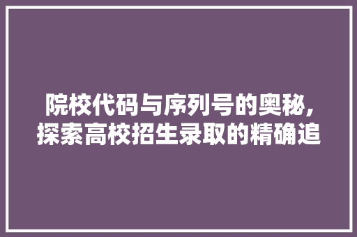 院校代码与序列号的奥秘,探索高校招生录取的精确追踪机制