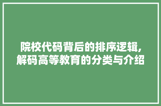 院校代码背后的排序逻辑,解码高等教育的分类与介绍体系 CSS