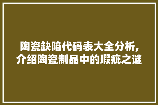 陶瓷缺陷代码表大全分析,介绍陶瓷制品中的瑕疵之谜