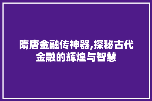 隋唐金融传神器,探秘古代金融的辉煌与智慧