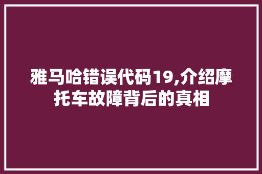 雅马哈错误代码19,介绍摩托车故障背后的真相