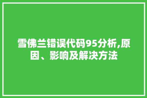 雪佛兰错误代码95分析,原因、影响及解决方法