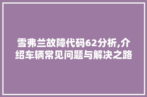 雪弗兰故障代码62分析,介绍车辆常见问题与解决之路