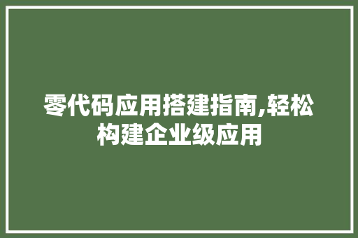 零代码应用搭建指南,轻松构建企业级应用