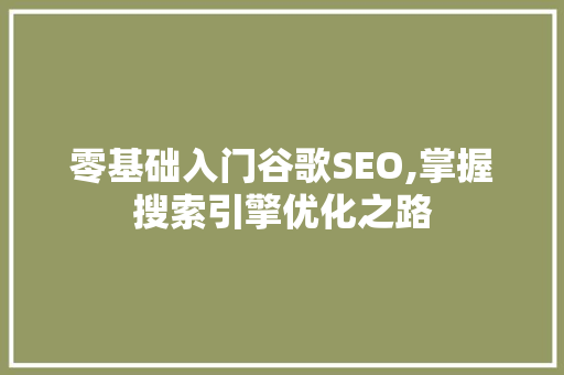 零基础入门谷歌SEO,掌握搜索引擎优化之路