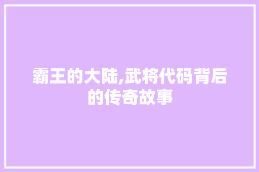 霸王的大陆,武将代码背后的传奇故事