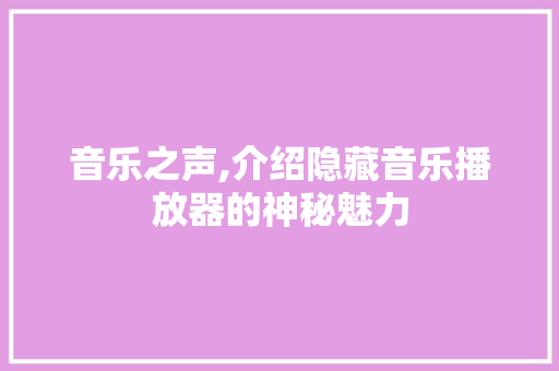 音乐之声,介绍隐藏音乐播放器的神秘魅力