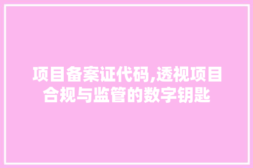 项目备案证代码,透视项目合规与监管的数字钥匙