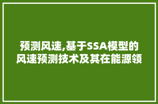 预测风速,基于SSA模型的风速预测技术及其在能源领域的应用