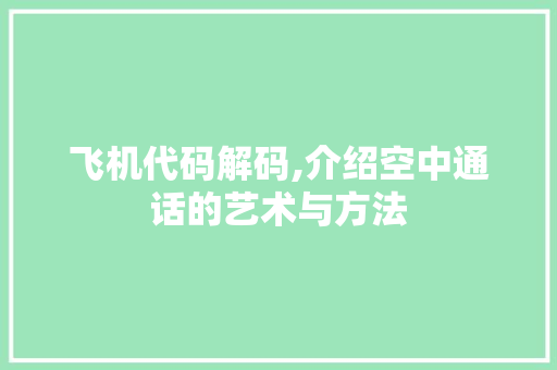 飞机代码解码,介绍空中通话的艺术与方法