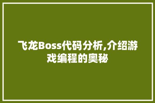 飞龙Boss代码分析,介绍游戏编程的奥秘