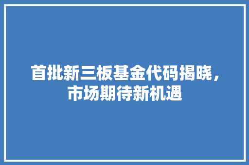 首批新三板基金代码揭晓，市场期待新机遇