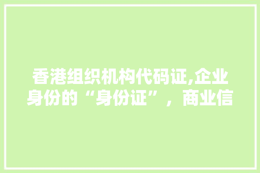 香港组织机构代码证,企业身份的“身份证”，商业信用的基石