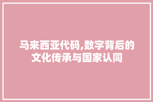 马来西亚代码,数字背后的文化传承与国家认同