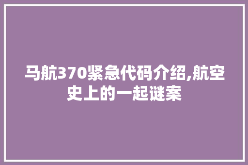 马航370紧急代码介绍,航空史上的一起谜案