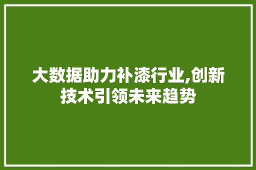 大数据助力补漆行业,创新技术引领未来趋势 Angular