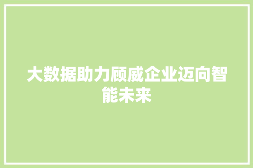 大数据助力顾威企业迈向智能未来