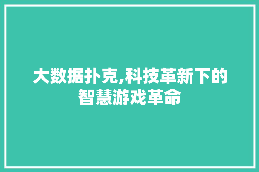 大数据扑克,科技革新下的智慧游戏革命