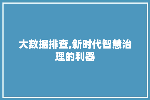 大数据排查,新时代智慧治理的利器