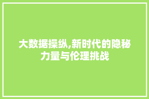 大数据操纵,新时代的隐秘力量与伦理挑战