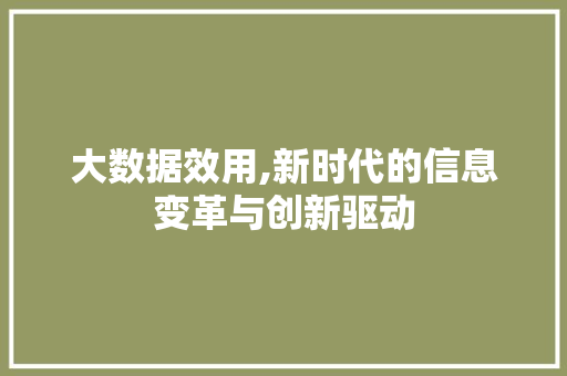 大数据效用,新时代的信息变革与创新驱动