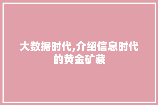 大数据时代,介绍信息时代的黄金矿藏