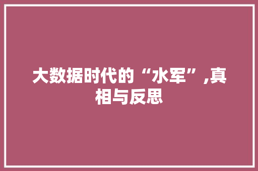 大数据时代的“水军”,真相与反思 SQL