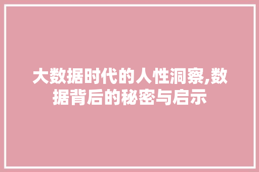 大数据时代的人性洞察,数据背后的秘密与启示