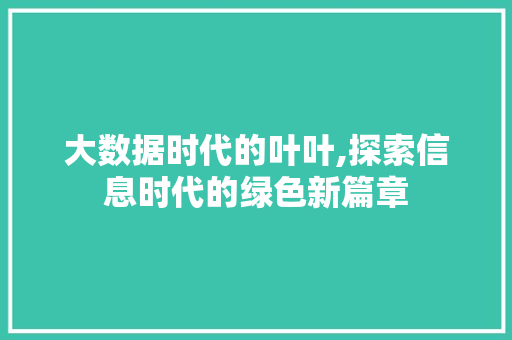 大数据时代的叶叶,探索信息时代的绿色新篇章