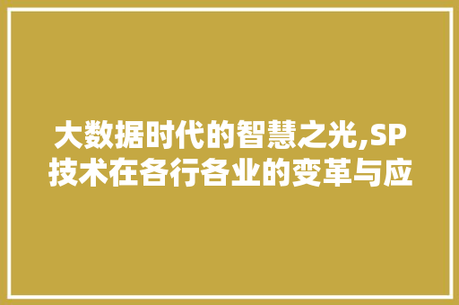 大数据时代的智慧之光,SP技术在各行各业的变革与应用