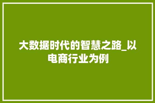 大数据时代的智慧之路_以电商行业为例