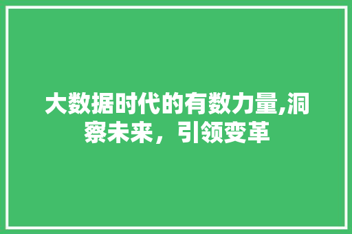 大数据时代的有数力量,洞察未来，引领变革