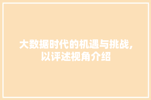 大数据时代的机遇与挑战,以评述视角介绍