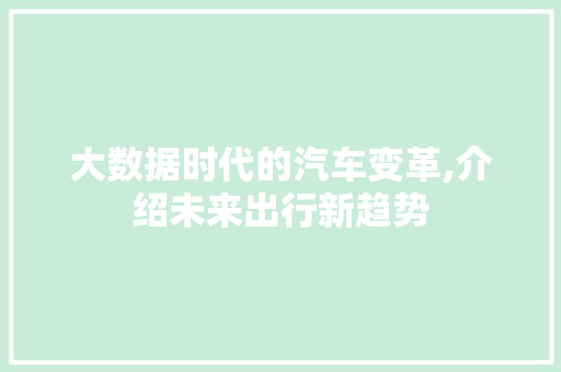 大数据时代的汽车变革,介绍未来出行新趋势