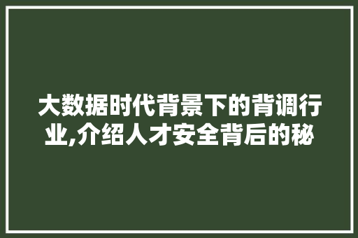 大数据时代背景下的背调行业,介绍人才安全背后的秘密