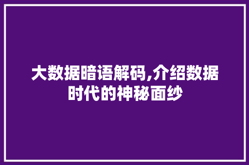 大数据暗语解码,介绍数据时代的神秘面纱