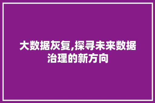 大数据灰复,探寻未来数据治理的新方向