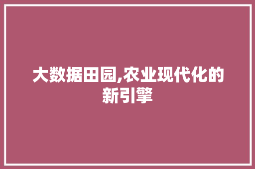 大数据田园,农业现代化的新引擎