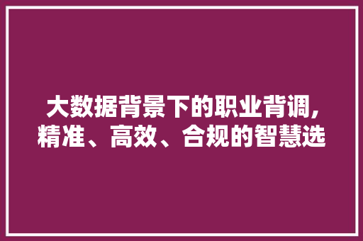 大数据背景下的职业背调,精准、高效、合规的智慧选择