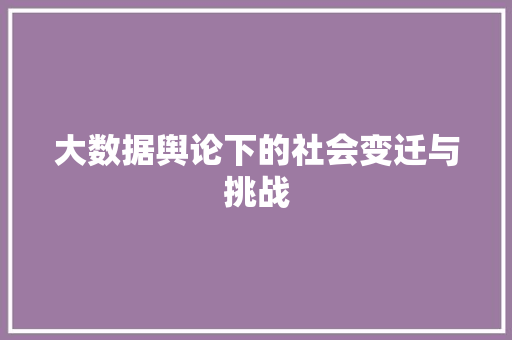 大数据舆论下的社会变迁与挑战