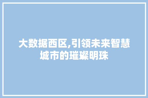 大数据西区,引领未来智慧城市的璀璨明珠