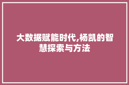 大数据赋能时代,杨凯的智慧探索与方法